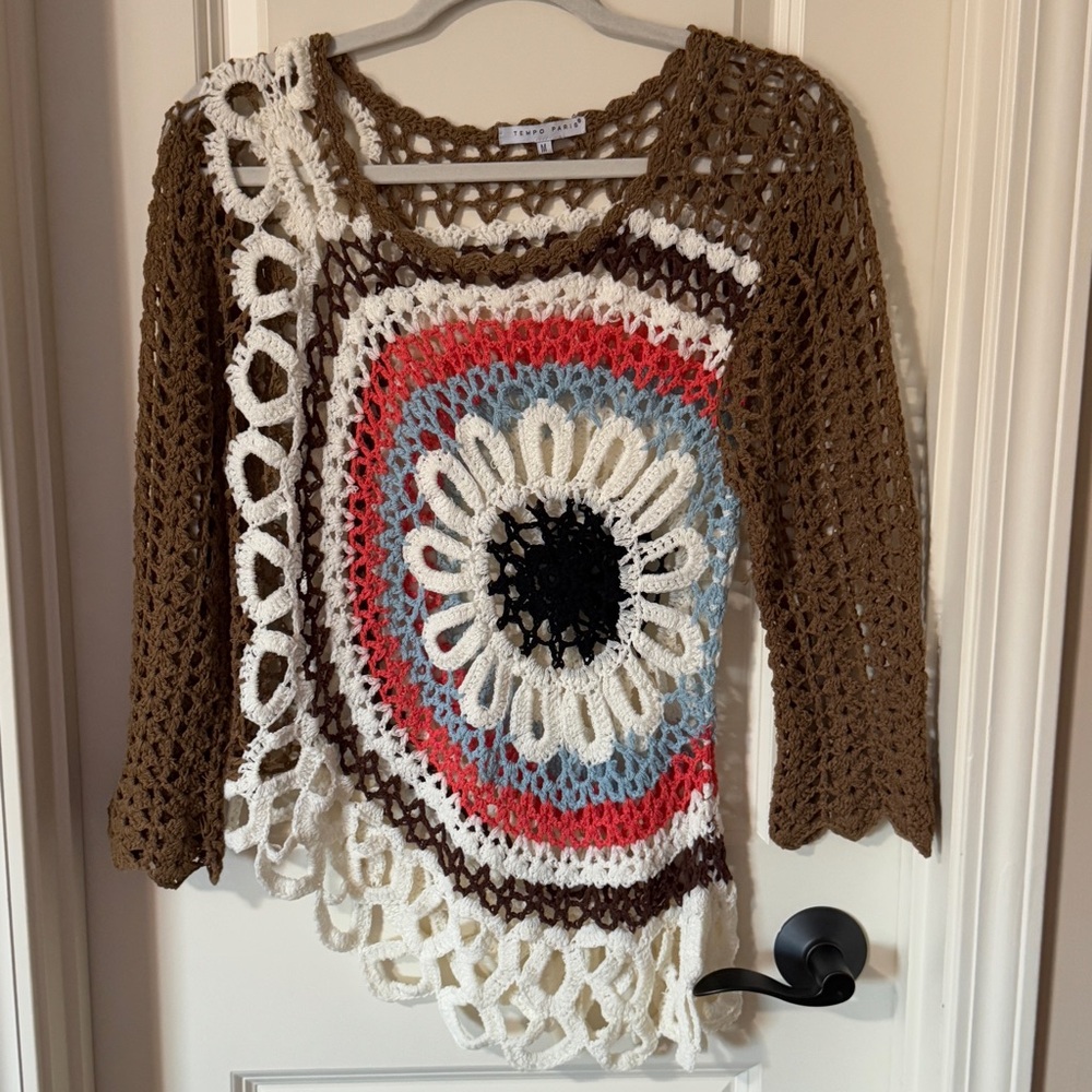 Tempo Paris y2k crochet knit asymmetrical sweater top